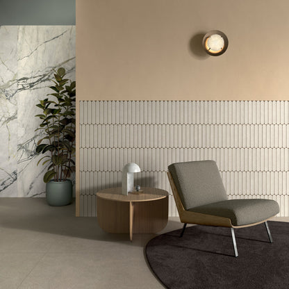 Brun Limestone Polished 90 x 90cm Wall & Floor Tile in a room setting