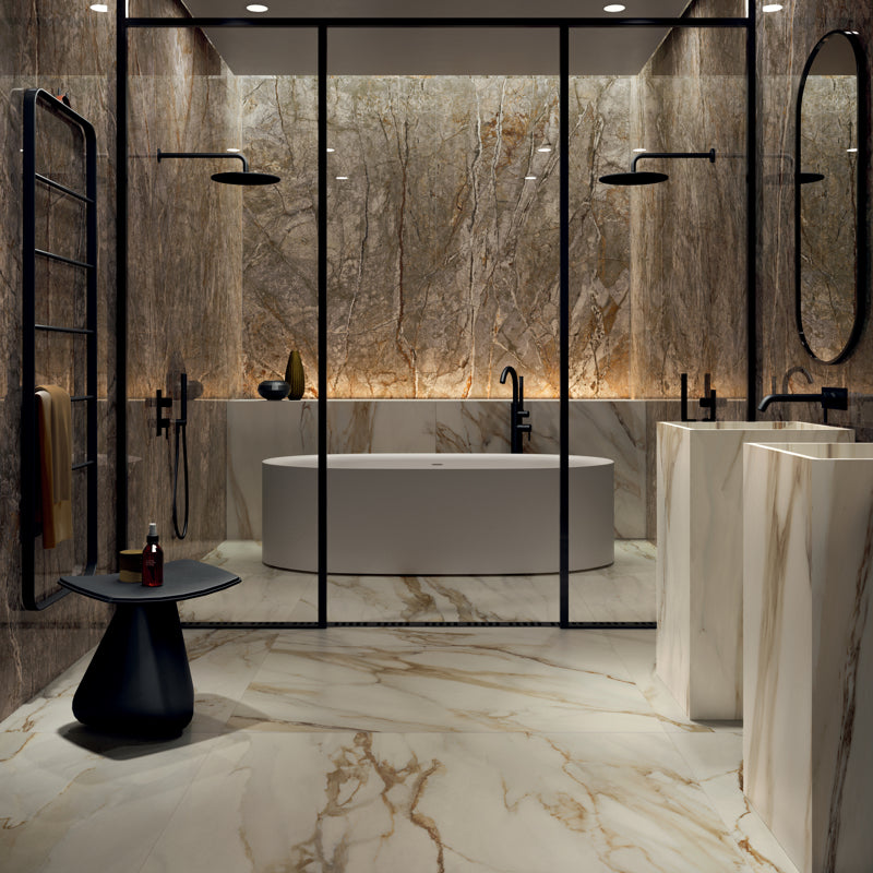 Calacatta Versilia Honed 60 x 120cm Wall & Floor Tile in a room setting