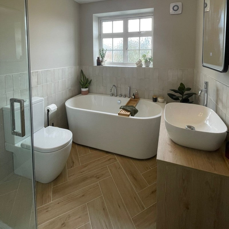 Chianti Beige Herringbone Matt 60 x 15cm Wall & Floor Tile in a room setting