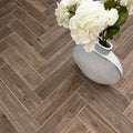Chianti Taupe Herringbone Matt 60 x 15cm Wall & Floor Tile in a room setting