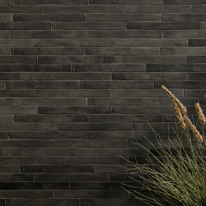 Chiswick Charcoal Matt 5 x 45cm Wall Tile in a room setting