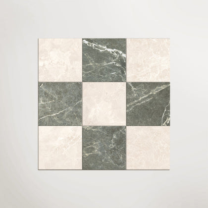 Crema and Verde Chequer Matt 30 x 30cm