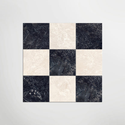 Cosmo Nero and Crema Chequer Matt 30 x 30cm Wall & Floor Tile in a room setting