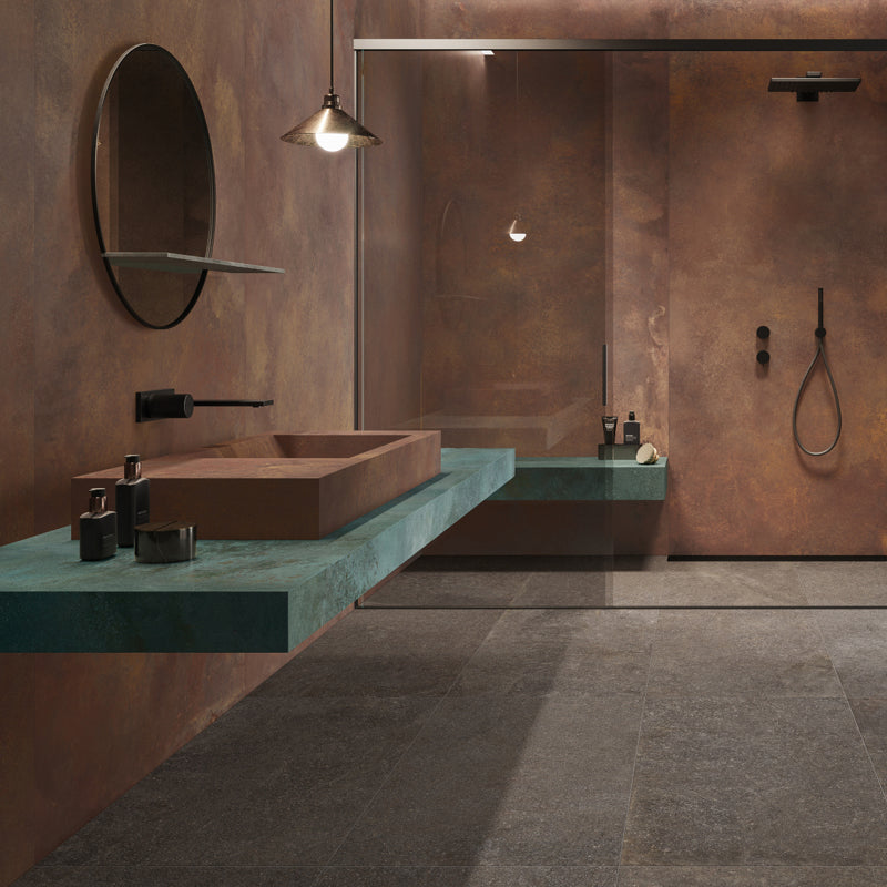 Elements Metal Copper Matt 80 x 80cm Wall & Floor Tile in a room setting