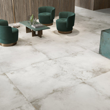 Elements Metal Frozen Matt 80 x 80cm Wall & Floor Tile in a room setting