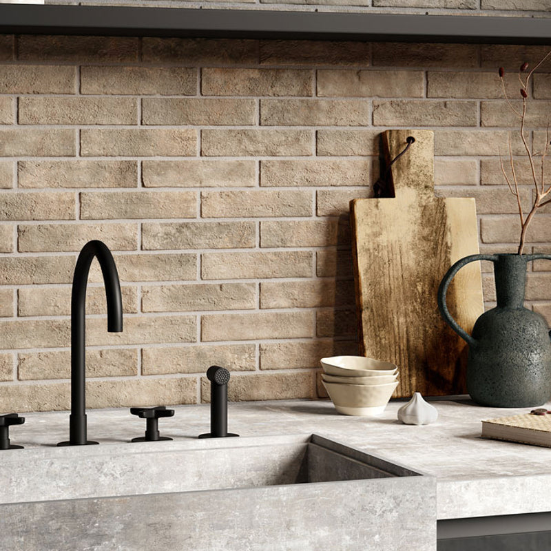 Hampstead Brick Beige Matt 6 x 25cm Wall & Floor Tile in a room setting