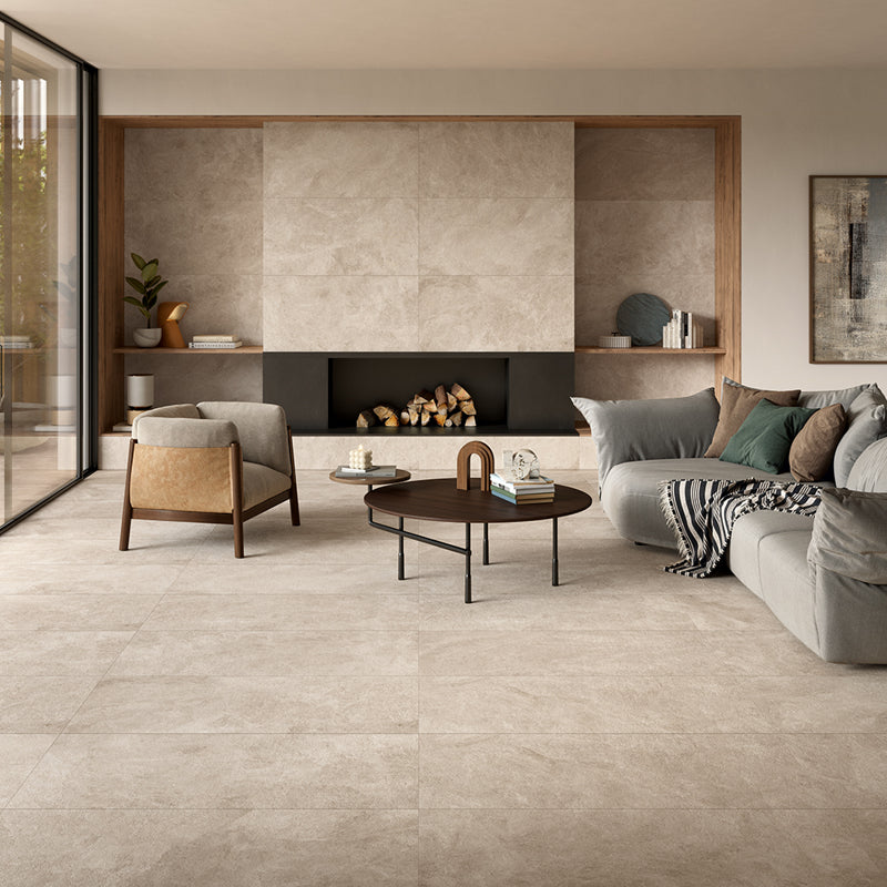 Haven Oat Matt 30 x 60cm Wall & Floor Tile in a room setting