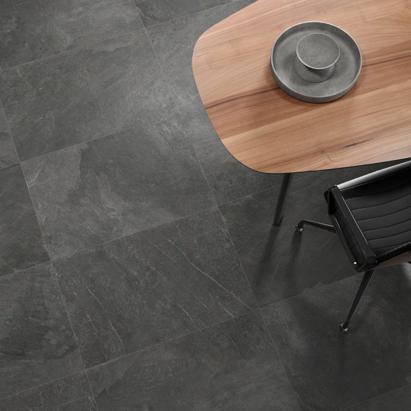 Lago Slate Graphite Textured 90 x 60cm Wall & Floor Tile in a room setting