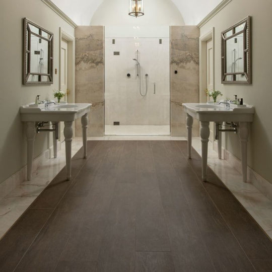 Lenke Walnut Matt 150 x 25cm Wall & Floor Tile in a room setting
