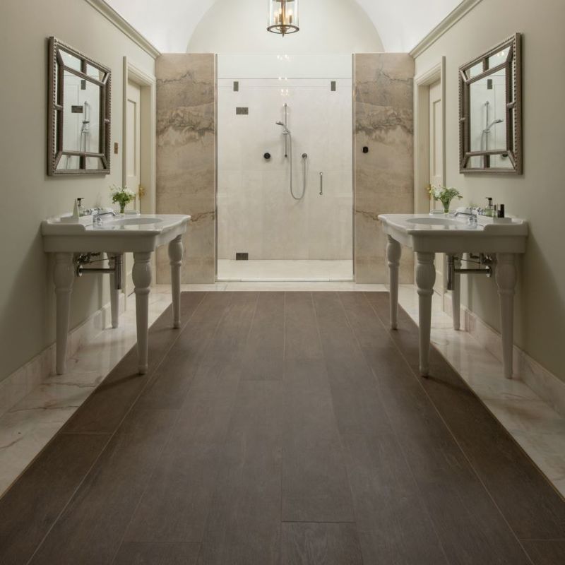 Lenke Walnut Matt 150 x 25cm Wall & Floor Tile in a room setting