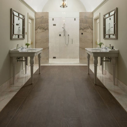 Lenke Walnut Matt 150 x 25cm Wall & Floor Tile in a room setting