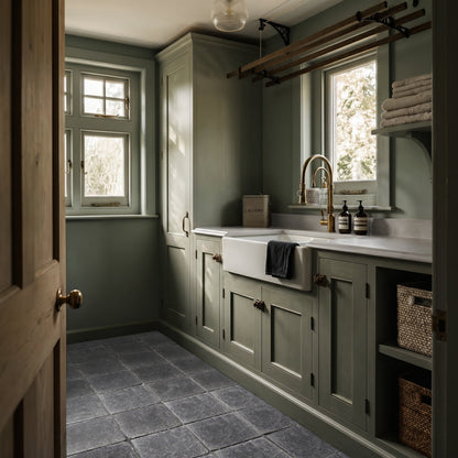 Macael Grey Tumbled 30 x 30cm Wall & Floor Tile in a room setting