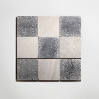 Macael White and Macael Grey Chequer Tumbled 30 x 30cm Wall & Floor Tile