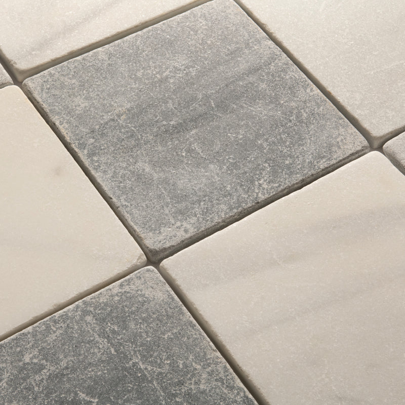 Macael White and Macael Grey Chequer Tumbled 30 x 30cm Wall & Floor Tile