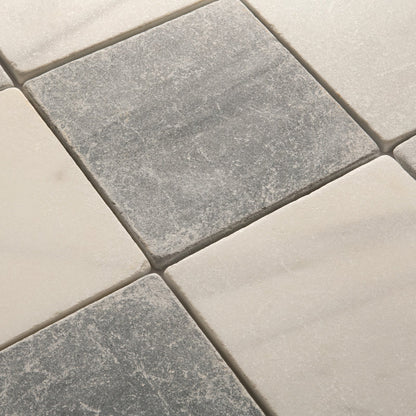 Macael White and Macael Grey Chequer Tumbled 30 x 30cm Wall & Floor Tile