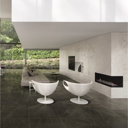 Massa Graphite Polished 120 x 60cm Wall & Floor Tile in a room setting