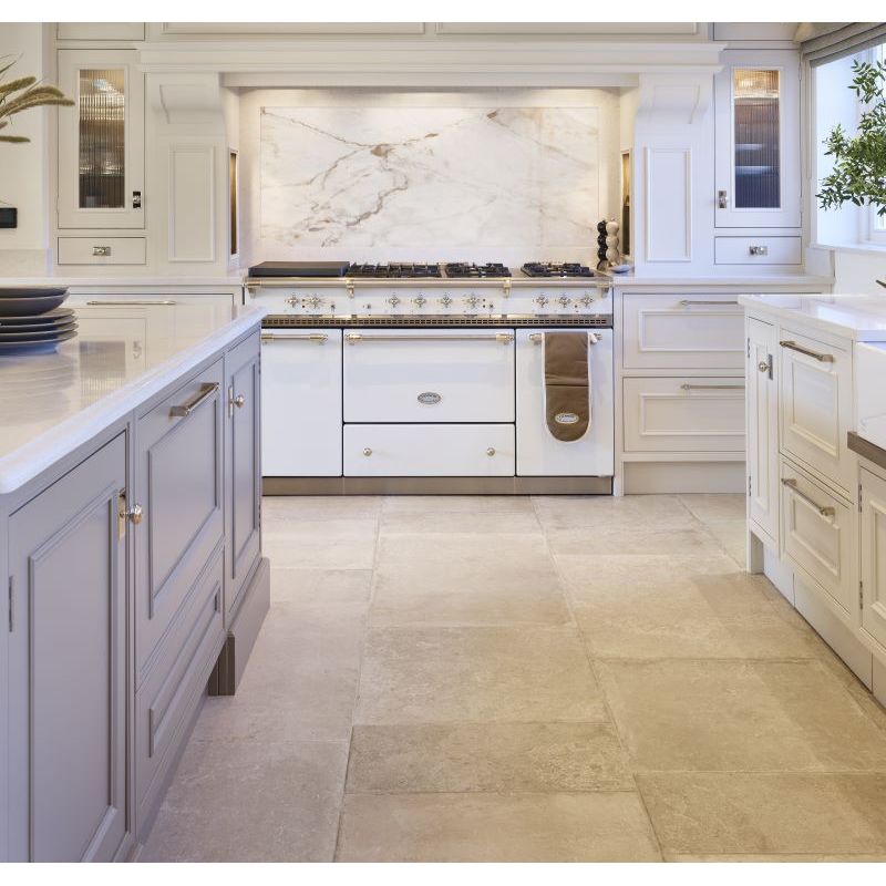 Med Stone Dor Matt 60 x 60cm Wall & Floor Tile in a room setting