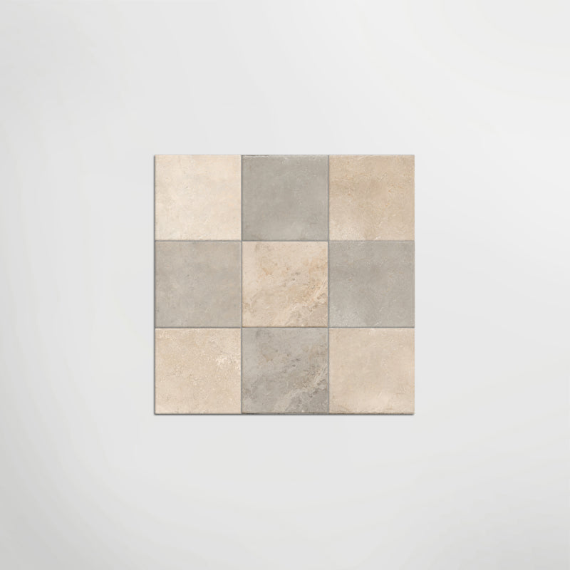 Med Stone Erice And Dor Chequered Matt 20 x 20cm Wall & Floor Tile in a room setting
