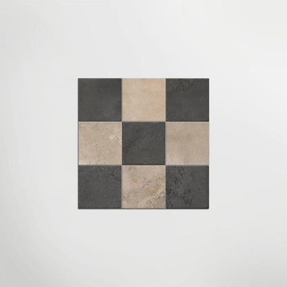 Med Stone Menfi And Byblos Chequer Matt 20 x 20cm Wall & Floor Tile in a room setting