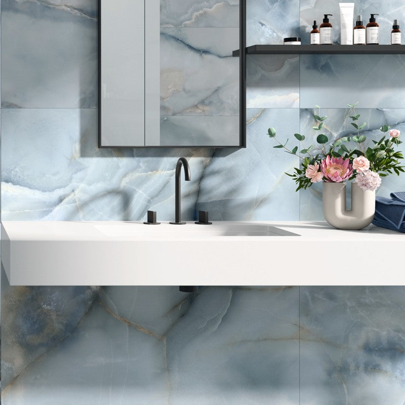 Mirrored Marble Onice Sky A Polished 120 x 60cm Wall & Floor Tile