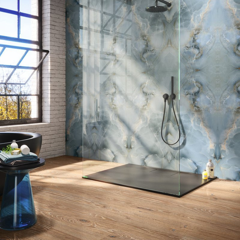 Mirrored Marble Onice Sky A Polished 120 x 60cm Wall & Floor Tile in a room setting