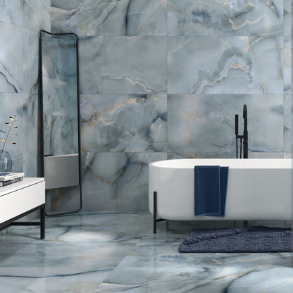 Mirrored Marble Onice Sky B Polished 120 x 60cm Wall & Floor Tile in a room setting