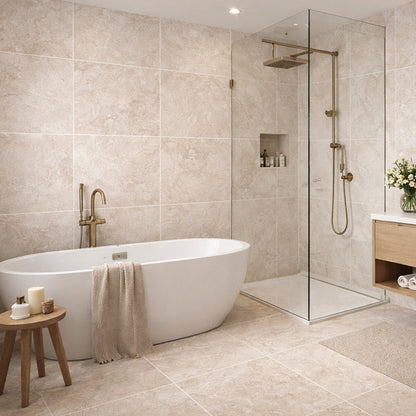 Palace White Honed 60 x 60cm Wall & Floor Tile in a room setting