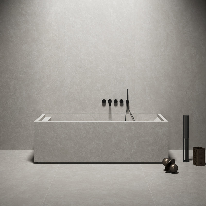 Port Stone Light Grey Matt 60 x 60cm Wall & Floor Tile in a room setting