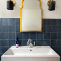 Qualis Rice Blue Polished 20 x 7.5cm Wall & Floor Tile in a room setting