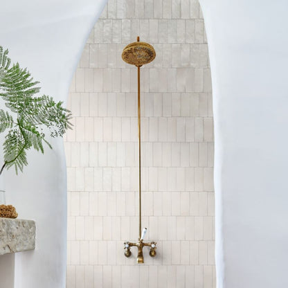 Qualis Rice Natural Polished 20 x 7.5cm Wall & Floor Tile in a room setting