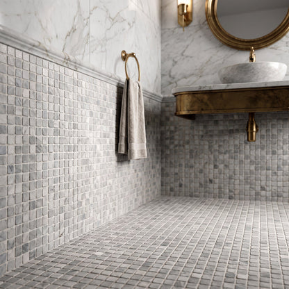 Roman Bardiglio Nuvolato Mosaic Honed 30 x 30cm Wall & Floor Tile in a room setting