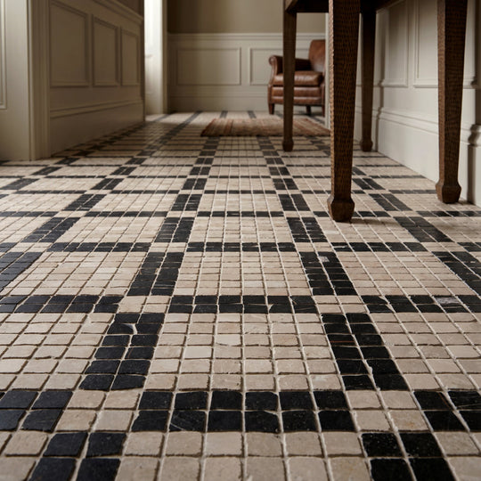 Roman Botticino Mosaic Honed 30 x 30cm Wall & Floor Tile in a room setting