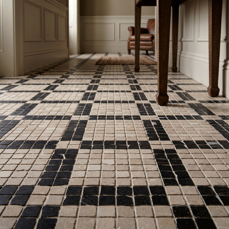 Roman Botticino Mosaic Honed 30 x 30cm Wall & Floor Tile in a room setting