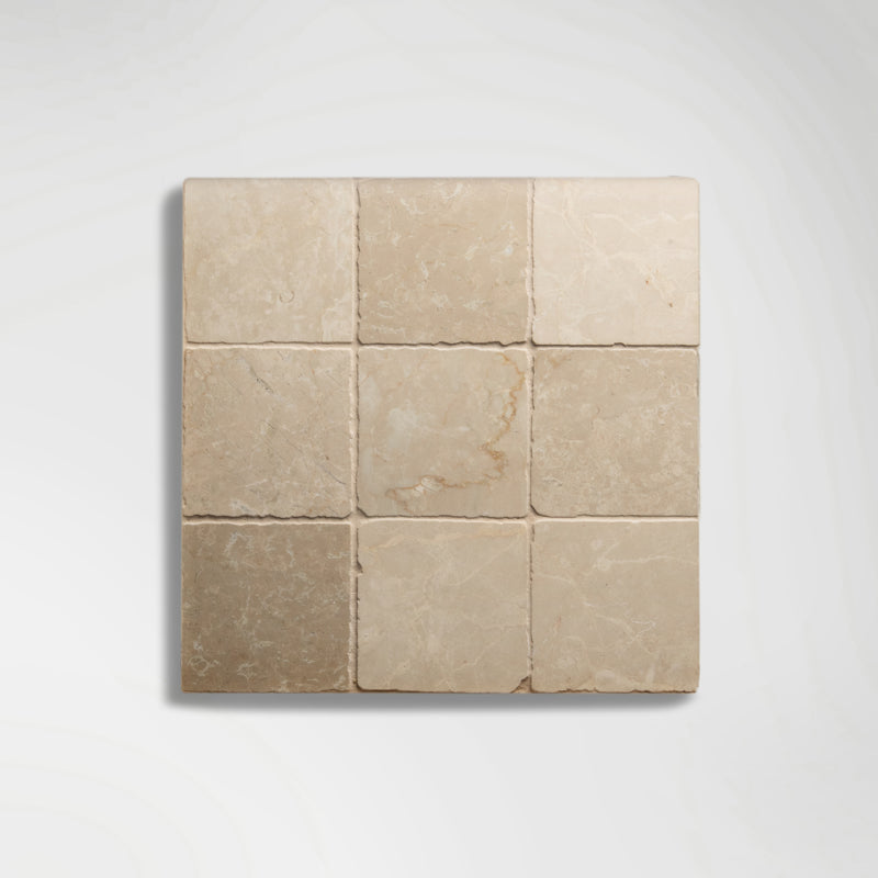 Roman Botticino Squares Tumbled 10 x 10cm Wall & Floor Tile - Marble - Neutral