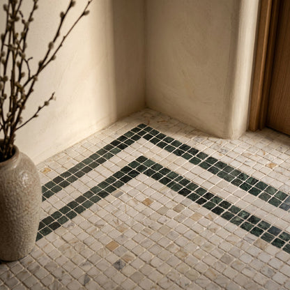Roman Calacatta Gold Mosaic Honed 30 x 30cm Wall & Floor Tile in a room setting