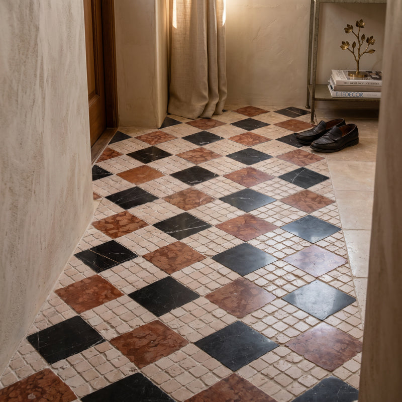 Roman Rosa Perlino Mosaic Honed 30 x 30cm Wall & Floor Tile in a room setting