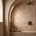 Roman Rosa Perlino Squares Tumbled 10 x 10cm Wall & Floor Tile in a room setting