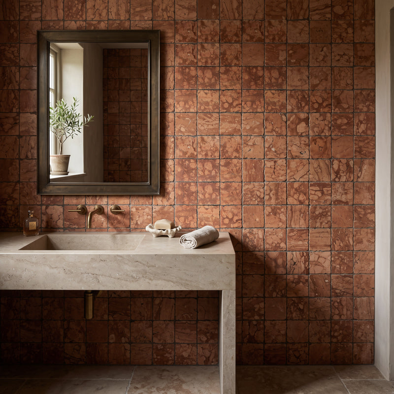 Roman Rosso Verona Squares Tumbled 10 x 10cm Wall & Floor Tile in a room setting