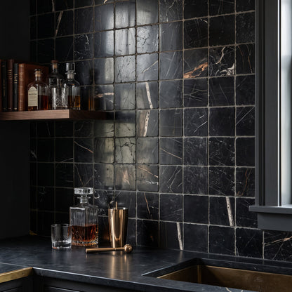 Roman Sahara Noir Squares Tumbled Marble 10 x 10cm Wall & Floor Tile - thumbnail 1