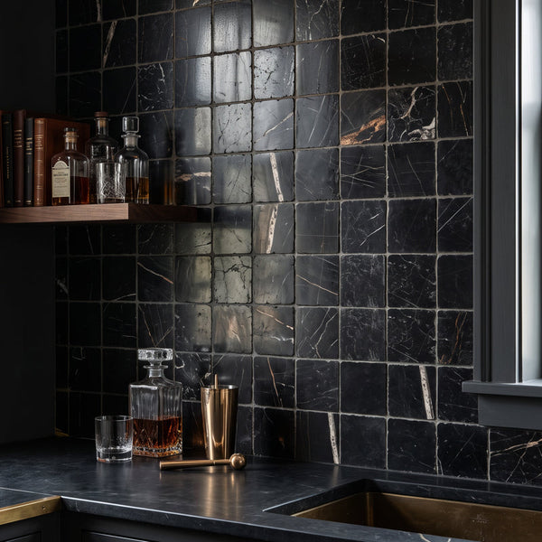 Sahara Noir Squares Tumbled Marble 10 x 10cm Wall & Floor Tile