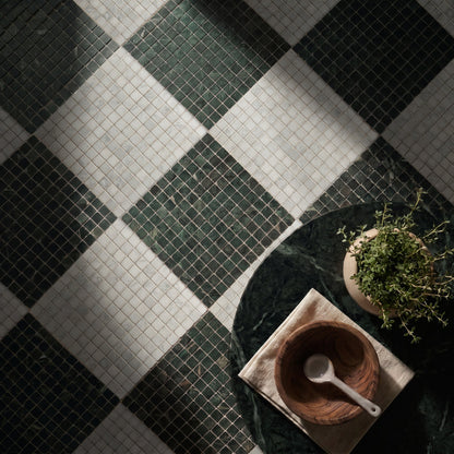 Roman Verde Guatemala Mosaic Honed 30 x 30cm Wall & Floor Tile in a room setting