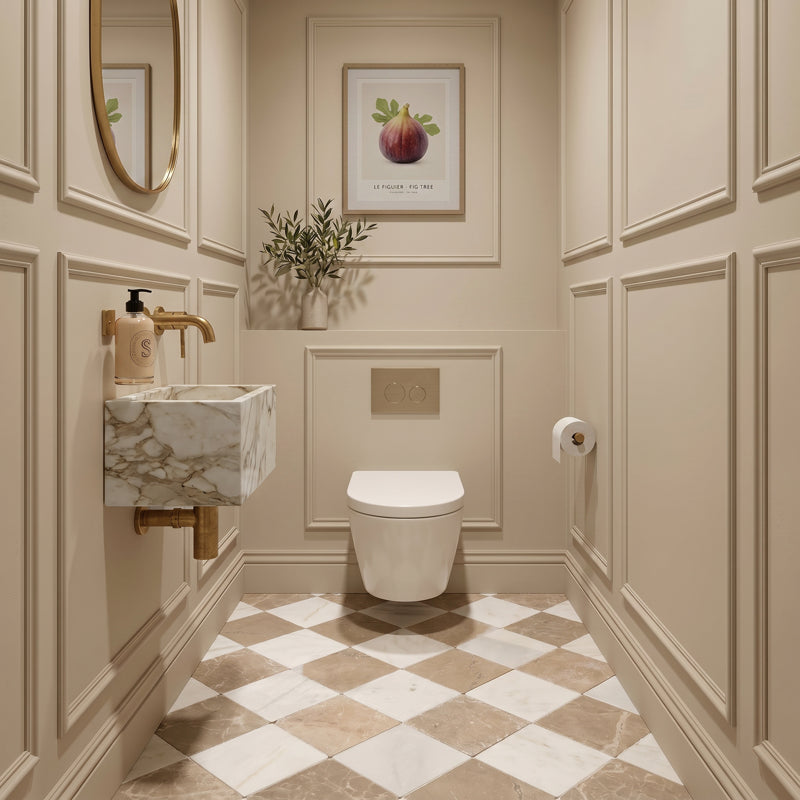 Rosa Andalusia And Macael White Chequer Tumbled 30 x 30cm Wall & Floor Tile in a room setting
