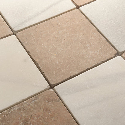 Rosa Andalusia And Macael White Chequer Tumbled 30 x 30cm Floor Tile