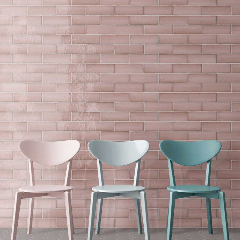 Rosa Tone Polished 20 x 6.5cm Wall & Floor Tile in a room setting