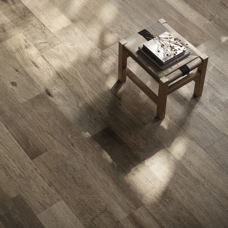 Saint Wood Rustic Brown Matt 60 x 10cm Wall & Floor Tile in a room setting