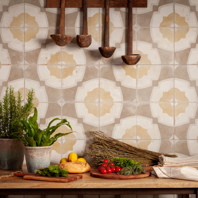 Seville Mustard Matt 45 x 45cm Wall & Floor Tile in a room setting