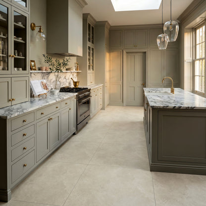 So Med Ivory Honed 90 x 90cm Wall & Floor Tile in a room setting