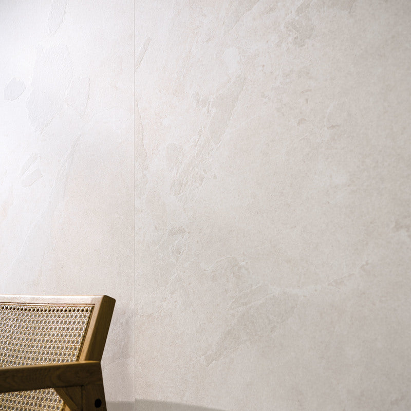 Stonehaven Bone Textured 100 x 100cm Wall & Floor Tile in a room setting