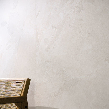 Stonehaven Bone Textured 100 x 100cm Wall & Floor Tile in a room setting