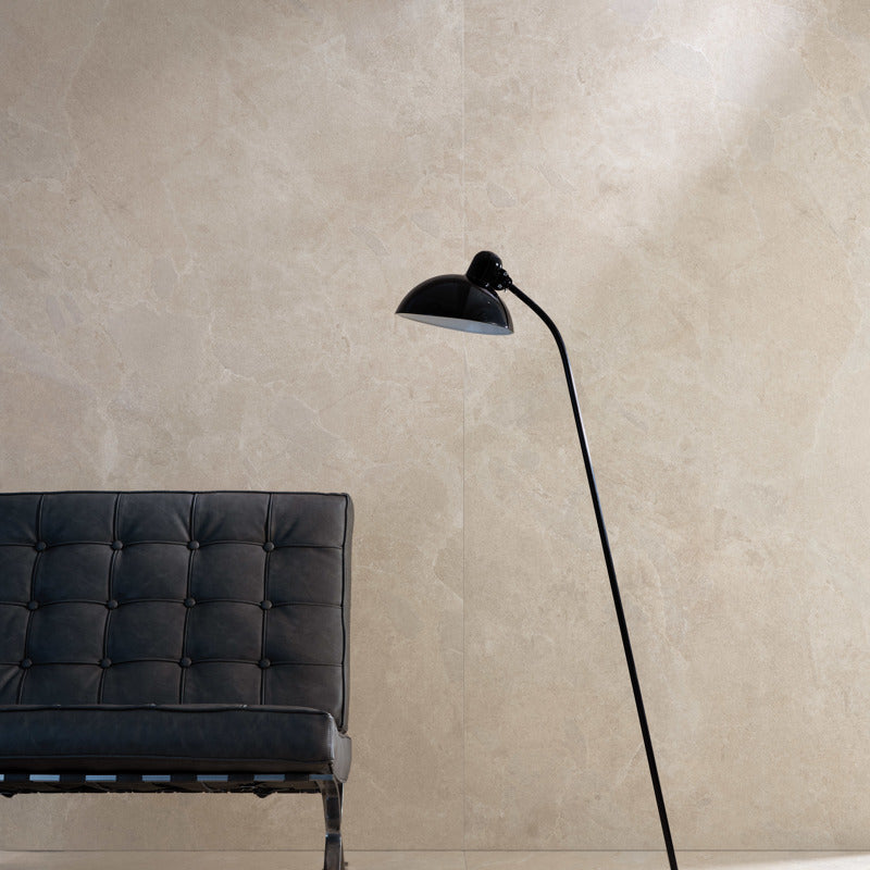 Stonehaven Sand Textured 100 x 100cm Wall & Floor Tile in a room setting